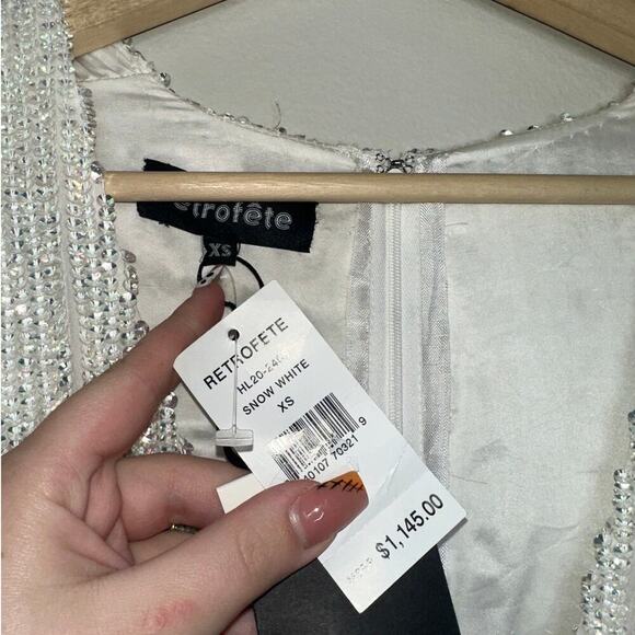 Retrofête White Sequin Maxi Dress XS NWT Bridal Wedding Reception Gown Slit - Picture 3 of 10